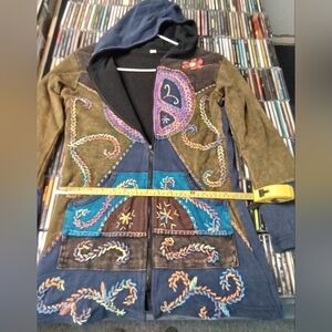 Colorful Embroidered Hooded Jacket With Lining